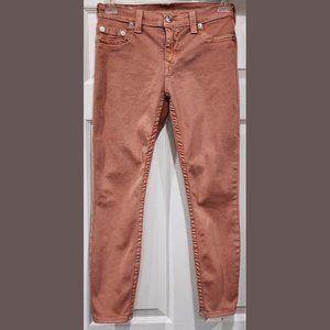 TRUE RELIGION CORAL BROOKLYN CROPPED SKINNY LEG JEANS SIZE: 31